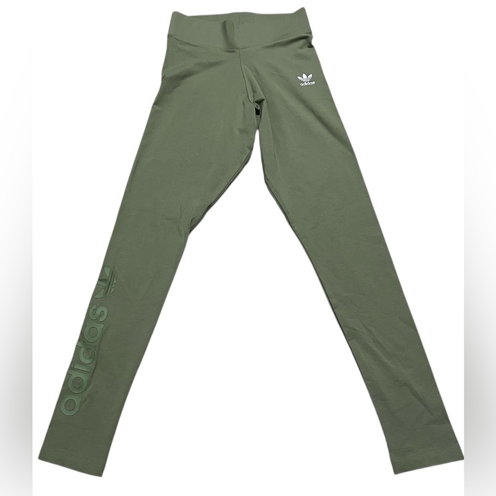 Adidas women’s tight fit full length mid rise Leggings tent green size XS HN8131